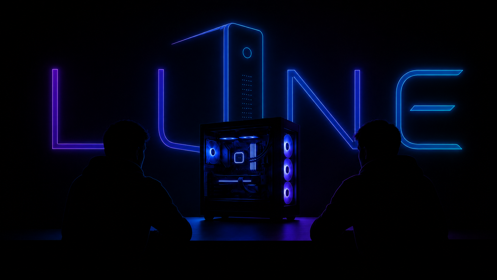 LUNE PC with neon LUNE backdrop